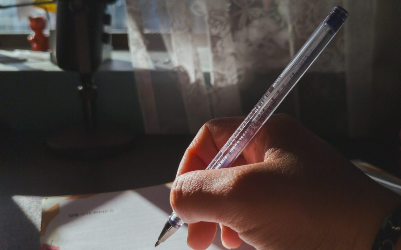 Hand writing with a pen