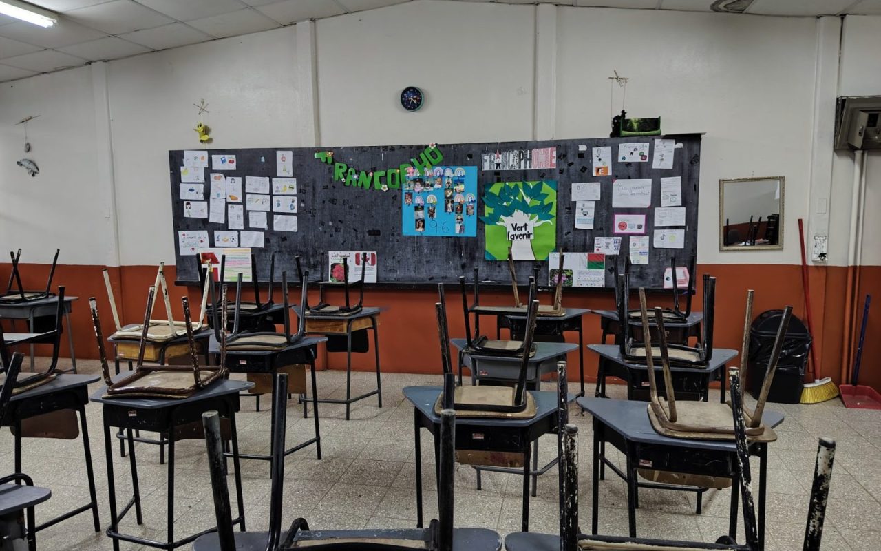 Classroom with empty desks
